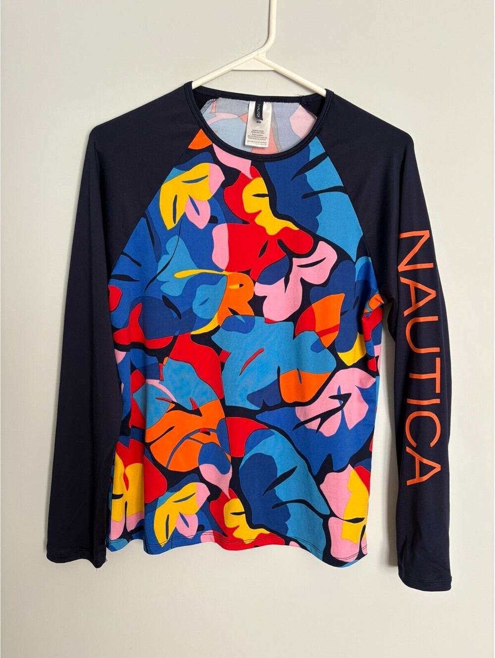 Nautica Women's Long Sleeve Rashguard Swim Top Floral Print UPF 30+ Size M